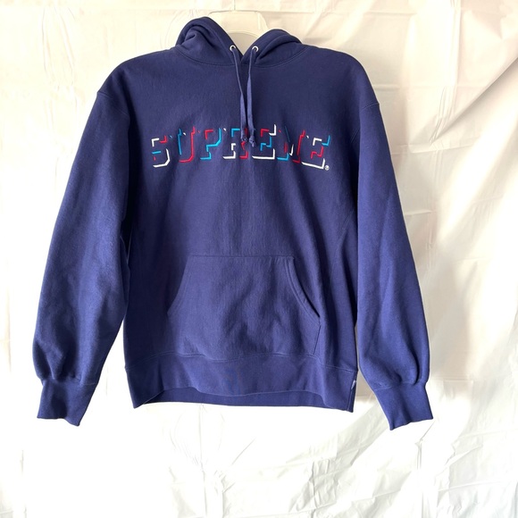 Supreme Blue Purple Hoodie Drop Shadow Spellout Logo SZ M Gently Worn 1X - Picture 14 of 14